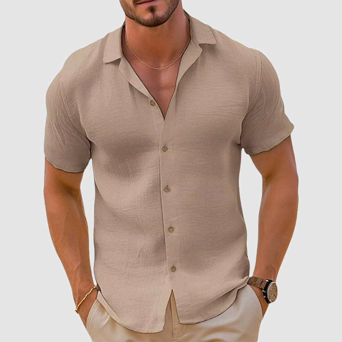 Luxe men's shirt featuring a classic collar and relaxed fit, perfect for stylish and comfortable everyday wear. 0