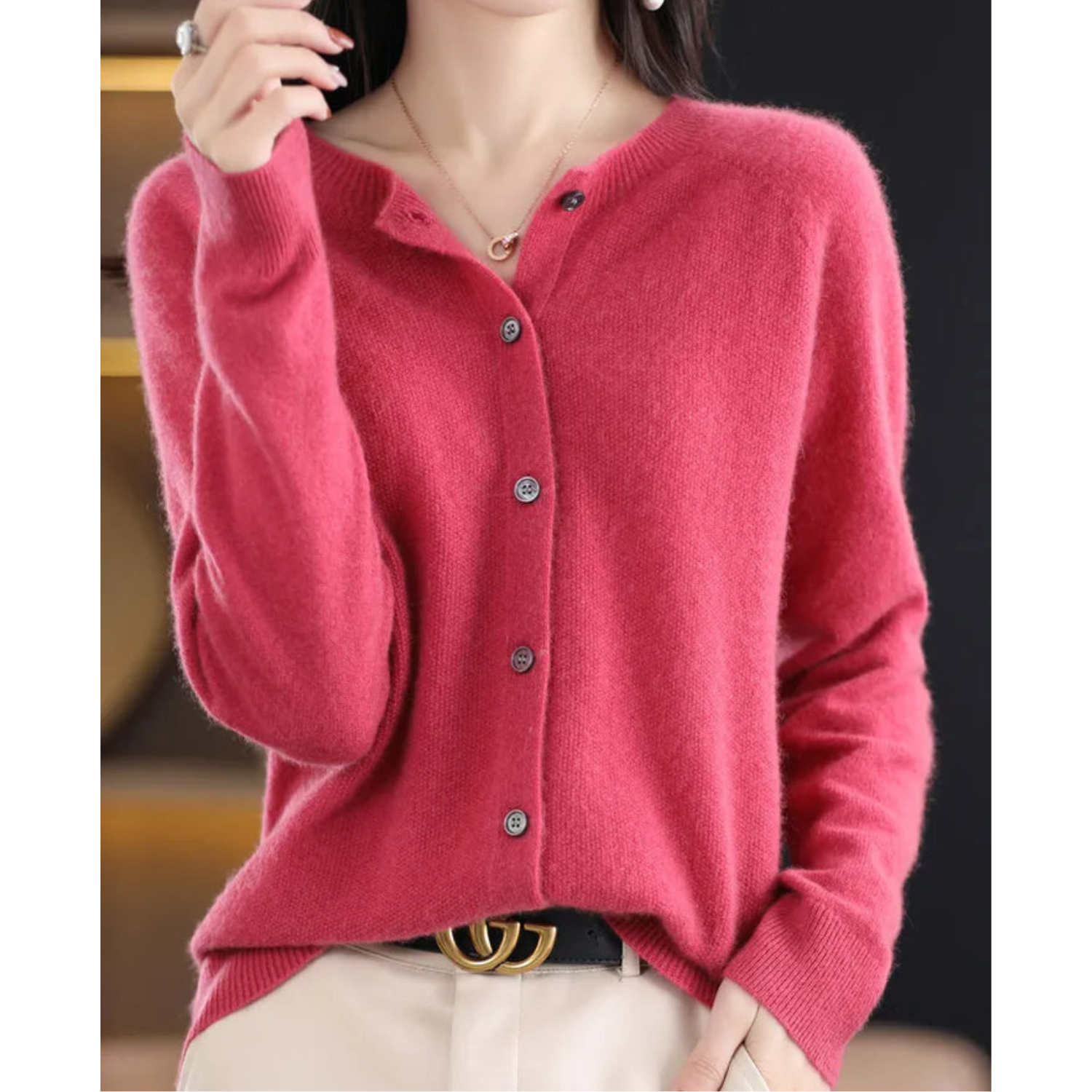 Luxe women's cardigan featuring an elegant O-neck design and full button closure, perfect for achieving effortless style in any season. 0