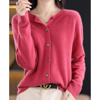 Luxe women's cardigan featuring an elegant O-neck design and full button closure, perfect for achieving effortless style in any season. 0
