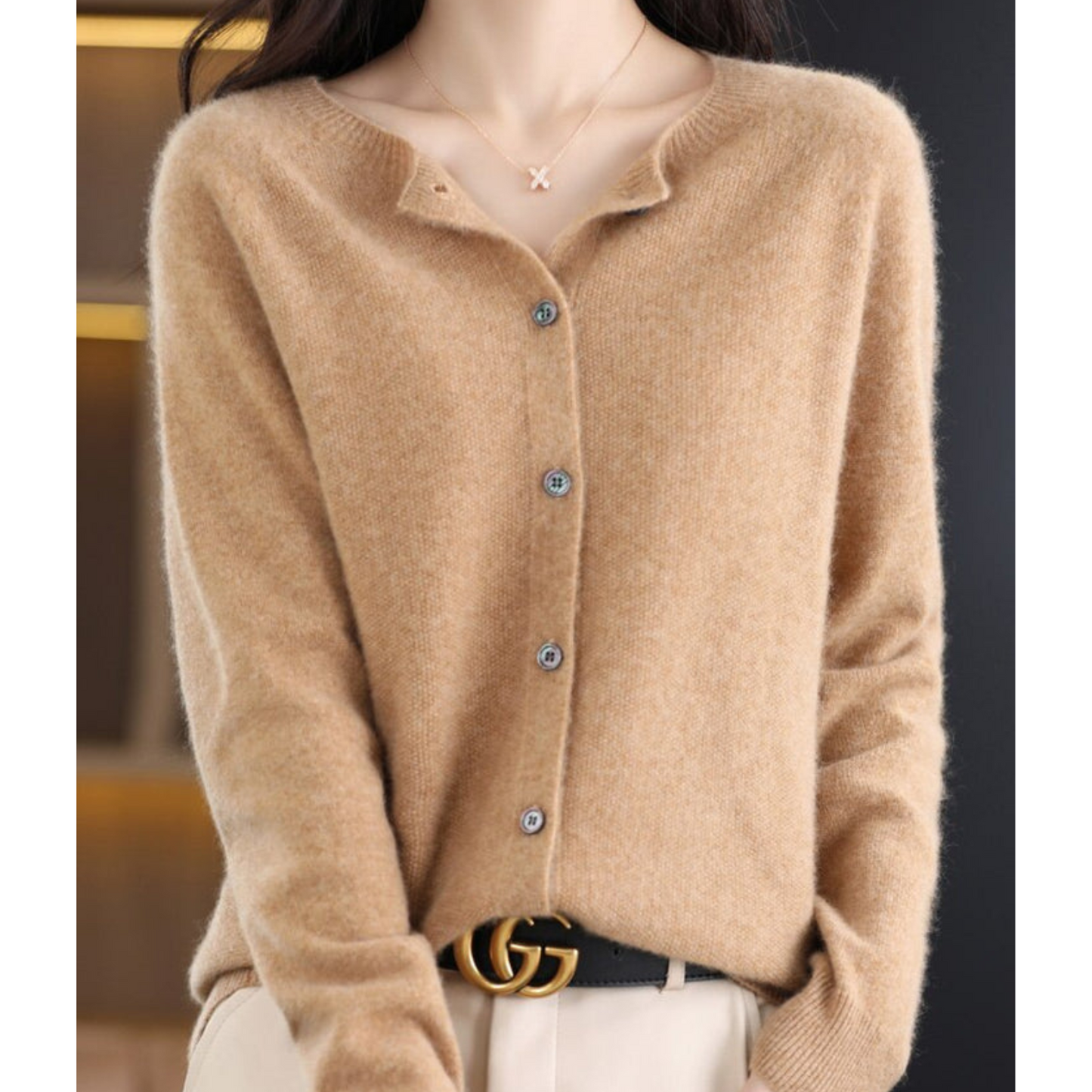 Luxe women's cardigan featuring an elegant O-neck design and full button closure, perfect for achieving effortless style in any season. 10