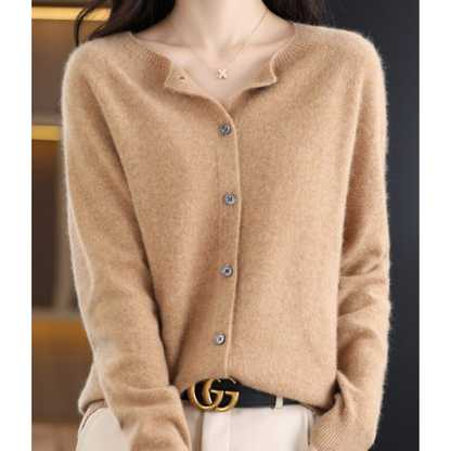 Luxe women's cardigan featuring an elegant O-neck design and full button closure, perfect for achieving effortless style in any season. 10