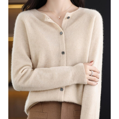 Luxe women's cardigan featuring an elegant O-neck design and full button closure, perfect for achieving effortless style in any season. 11