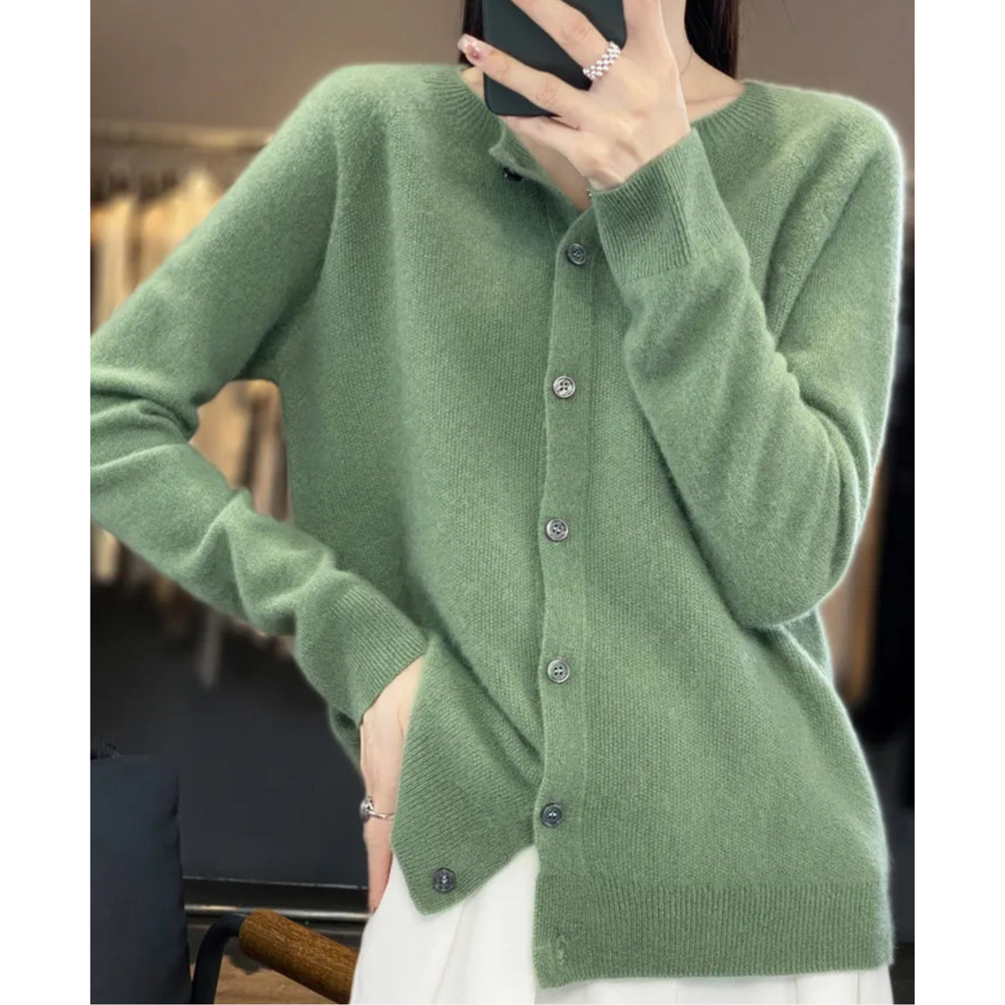 Luxe women's cardigan featuring an elegant O-neck design and full button closure, perfect for achieving effortless style in any season. 12