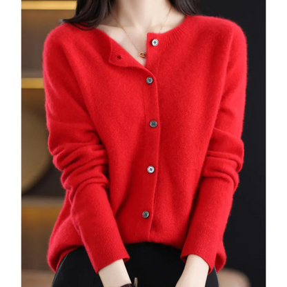 Luxe women's cardigan featuring an elegant O-neck design and full button closure, perfect for achieving effortless style in any season. 14