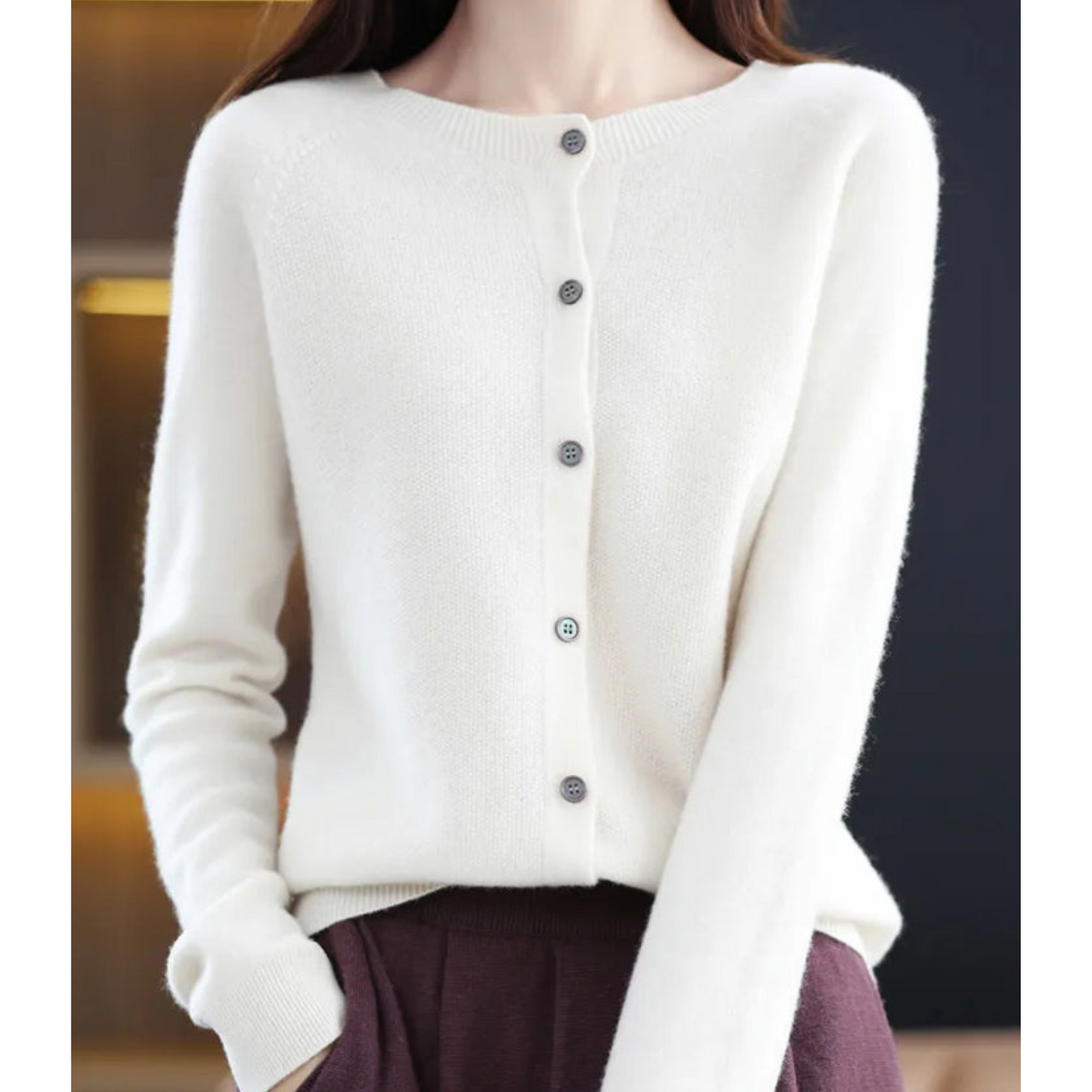 Luxe women's cardigan featuring an elegant O-neck design and full button closure, perfect for achieving effortless style in any season. 4