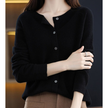Luxe women's cardigan featuring an elegant O-neck design and full button closure, perfect for achieving effortless style in any season. 5