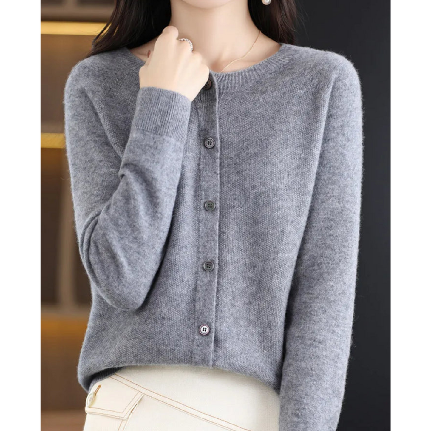 Luxe women's cardigan featuring an elegant O-neck design and full button closure, perfect for achieving effortless style in any season. 6