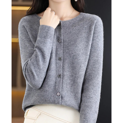 Luxe women's cardigan featuring an elegant O-neck design and full button closure, perfect for achieving effortless style in any season. 6