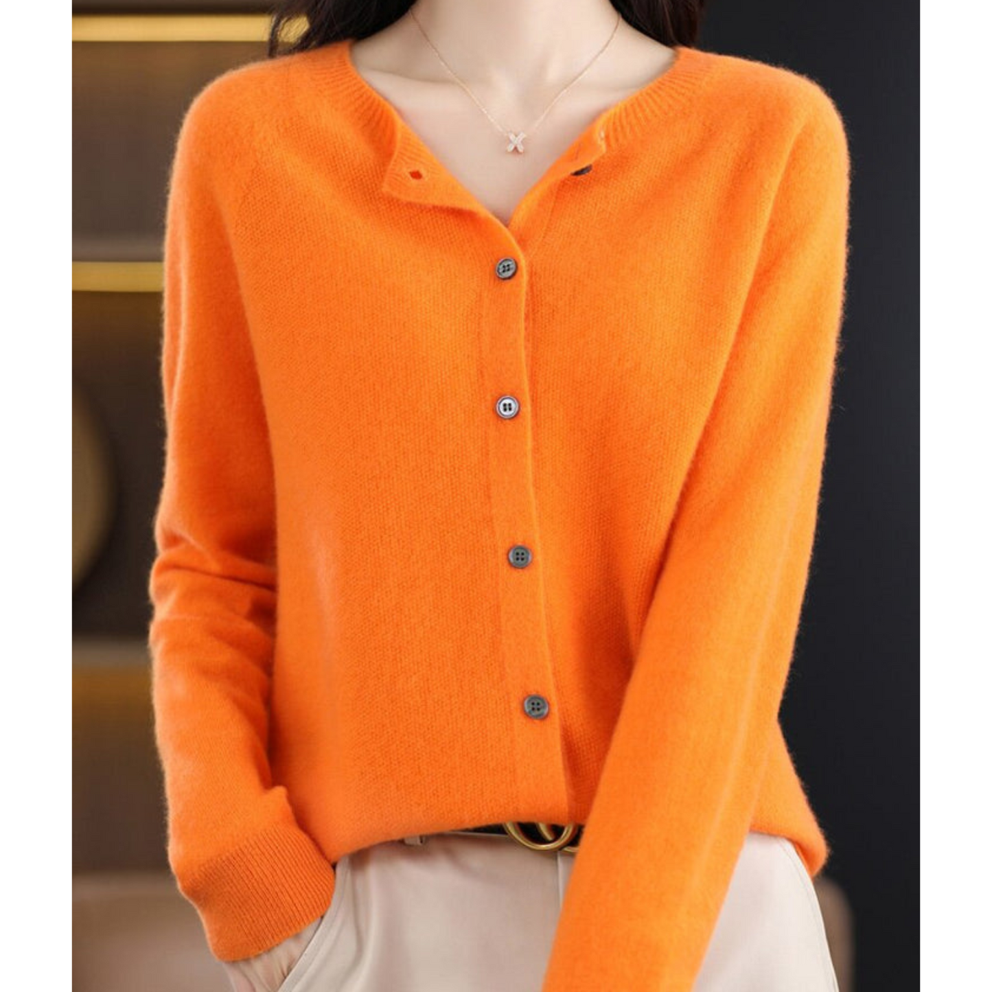 Luxe women's cardigan featuring an elegant O-neck design and full button closure, perfect for achieving effortless style in any season. 7