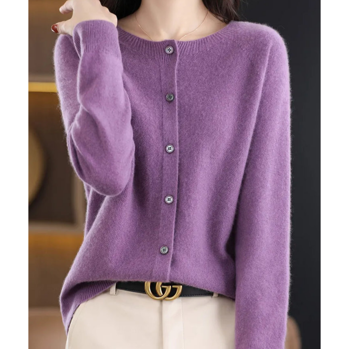 Luxe women's cardigan featuring an elegant O-neck design and full button closure, perfect for achieving effortless style in any season. 8
