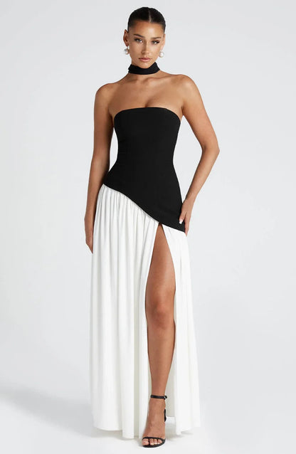 Luxe women’s maxi dress featuring a corset bustier and elegant scarf detail, perfect for formal occasions and summer events. 10