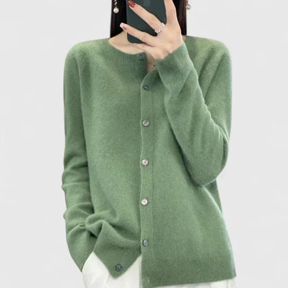 Lyxandria Women’s Cardigan featuring a stylish O-neck design and single-breasted closure, perfect for layering in any season. 0