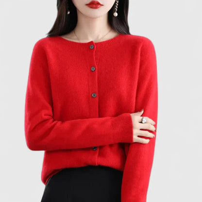 Lyxandria Women’s Cardigan featuring a stylish O-neck design and single-breasted closure, perfect for layering in any season. 3