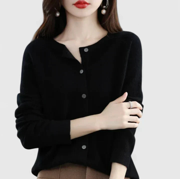 Lyxandria Women’s Cardigan featuring a stylish O-neck design and single-breasted closure, perfect for layering in any season. 5