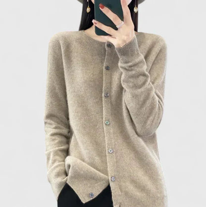 Lyxandria Women’s Cardigan featuring a stylish O-neck design and single-breasted closure, perfect for layering in any season. 6