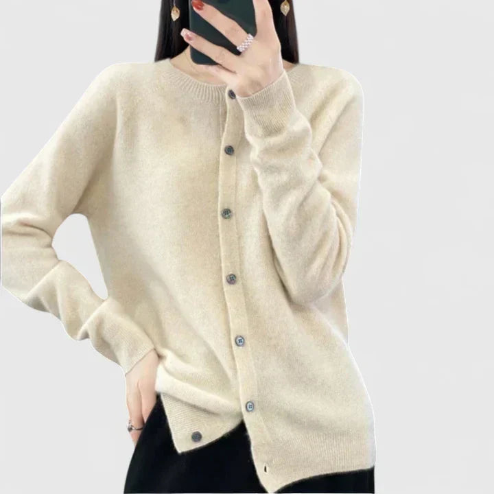 Lyxandria Women’s Cardigan featuring a stylish O-neck design and single-breasted closure, perfect for layering in any season. 8