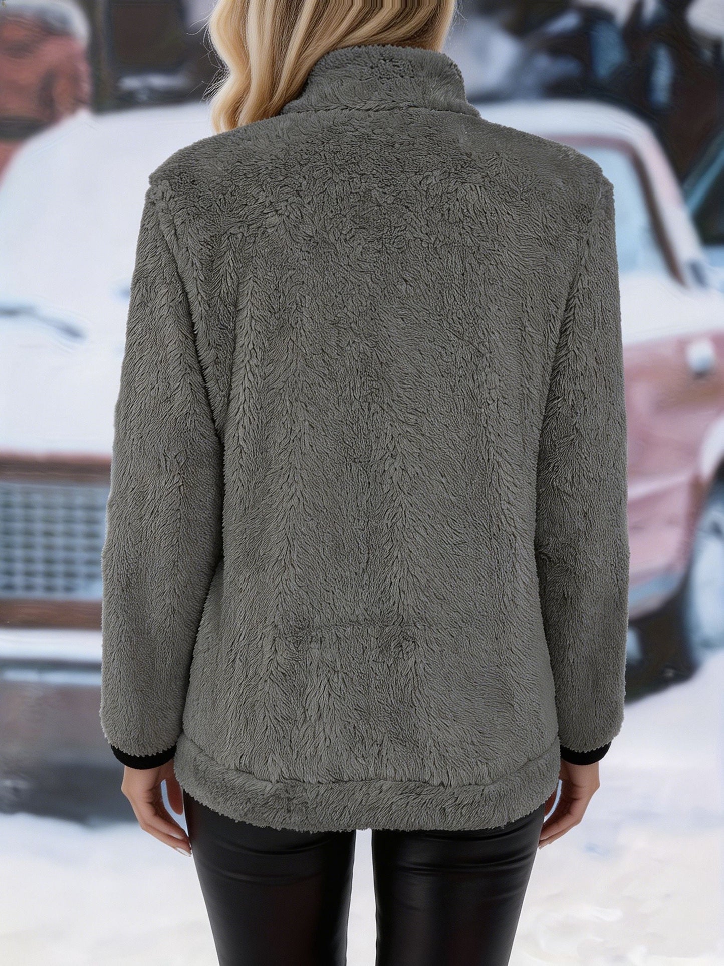 Mabel Women's Zip-Up Jacket featuring soft plush fabric for warm comfort, ideal for casual outings and chilly days. 4
