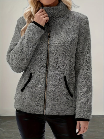 Mabel Women's Zip-Up Jacket featuring soft plush fabric for warm comfort, ideal for casual outings and chilly days. 5