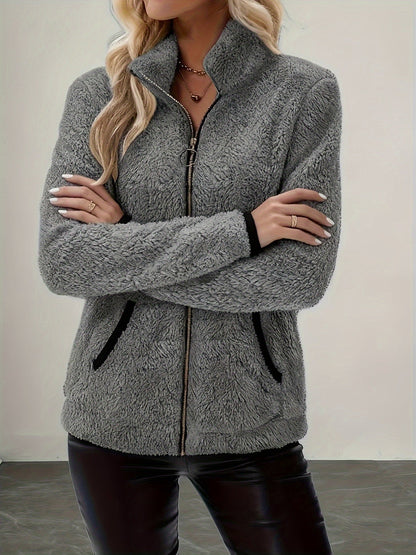 Mabel Women's Zip-Up Jacket featuring soft plush fabric for warm comfort, ideal for casual outings and chilly days. 7