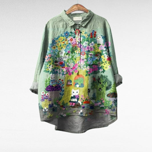 Maris Women’s Floral Blouse featuring a vintage-inspired design, showcasing a delicate floral pattern on soft fabric, perfect for casual and formal occasions. 0