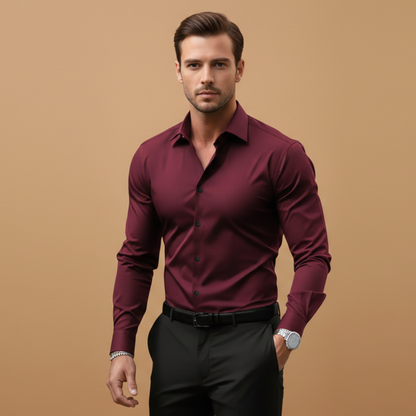 Maverick Men's Dress Shirt featuring a structured collar and buttoned cuffs, ideal for formal occasions and professional settings. 0