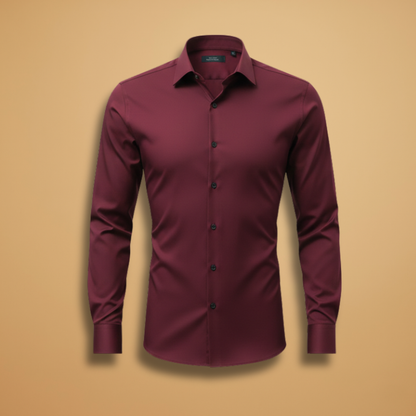 Maverick Men's Dress Shirt featuring a structured collar and buttoned cuffs, ideal for formal occasions and professional settings. 1