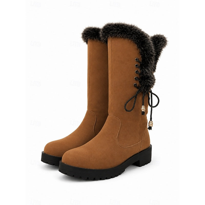 Meredith Women's Knee-High Winter Boots featuring a stylish fur trim, designed for warmth and comfort in cold weather. 0