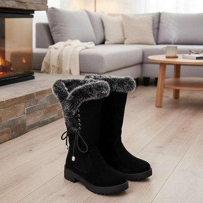 Meredith Women's Knee-High Winter Boots featuring a stylish fur trim, designed for warmth and comfort in cold weather. 10