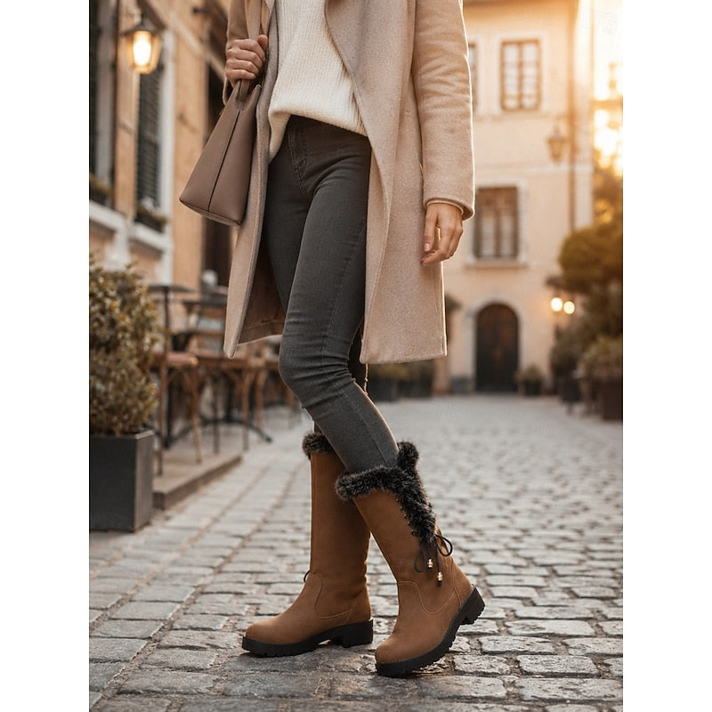 Meredith Women's Knee-High Winter Boots featuring a stylish fur trim, designed for warmth and comfort in cold weather. 7