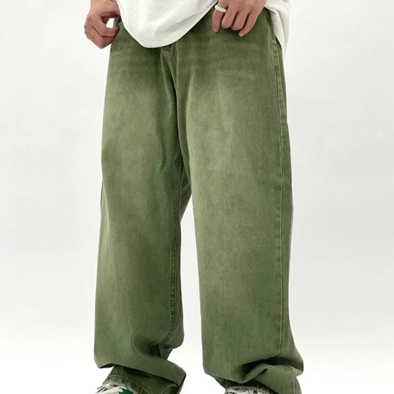 Milo Men’s Baggy Jeans in modern green color featuring a wide cut design for a relaxed fit and stylish look. 0