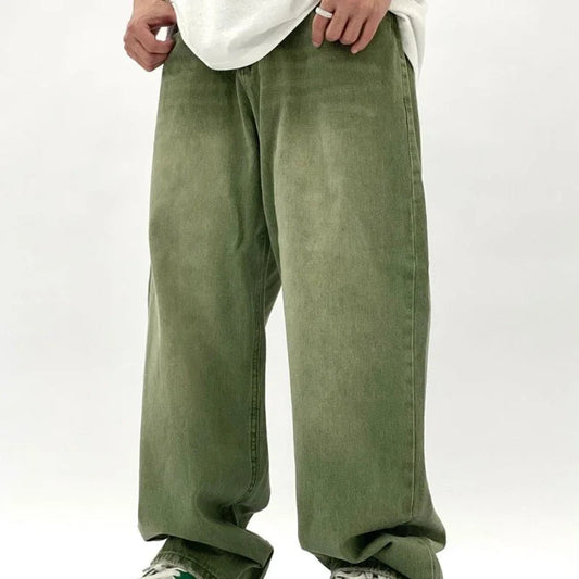 Milo Men’s Baggy Jeans in modern green color featuring a wide cut design for a relaxed fit and stylish look. 0