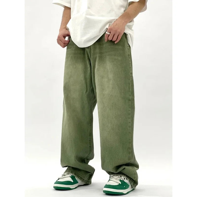 Milo Men’s Baggy Jeans in modern green color featuring a wide cut design for a relaxed fit and stylish look. 1