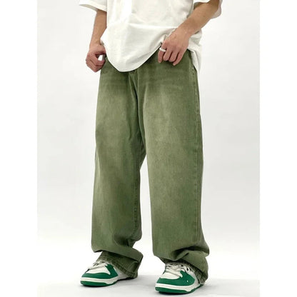 Milo Men’s Baggy Jeans in modern green color featuring a wide cut design for a relaxed fit and stylish look. 1