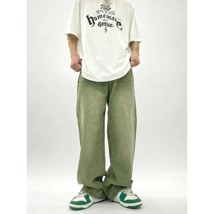 Milo Men’s Baggy Jeans in modern green color featuring a wide cut design for a relaxed fit and stylish look. 2
