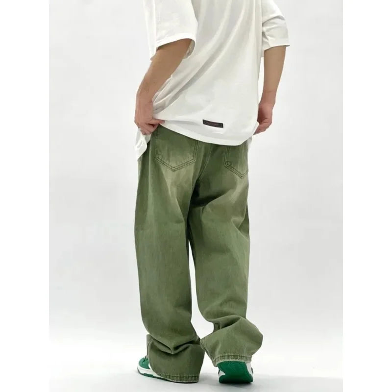 Milo Men’s Baggy Jeans in modern green color featuring a wide cut design for a relaxed fit and stylish look. 4
