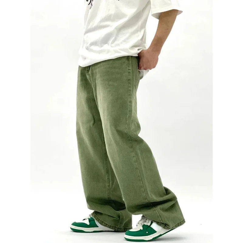 Milo Men’s Baggy Jeans in modern green color featuring a wide cut design for a relaxed fit and stylish look. 5