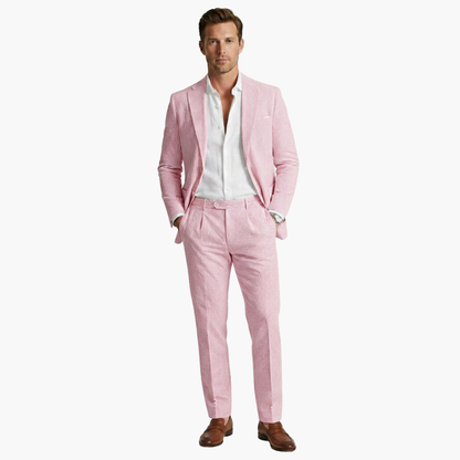 Milo Men's Suit featuring a stylish pinstripe design and a slim fit tailored jacket, perfect for formal occasions and business events. 4