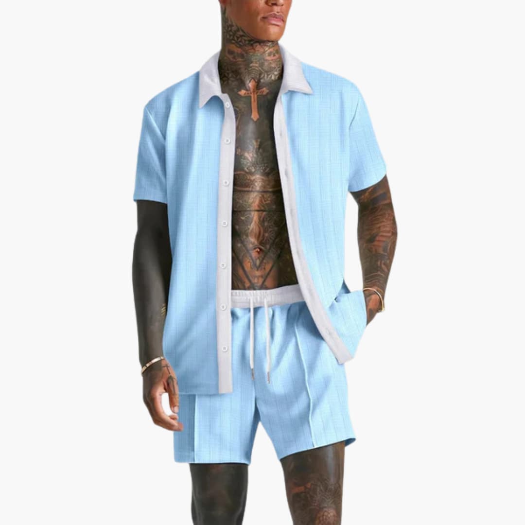 Milo Men's Summer Set featuring a stylish short sleeve shirt and comfortable drawstring shorts, perfect for warm weather outings and casual wear. 4