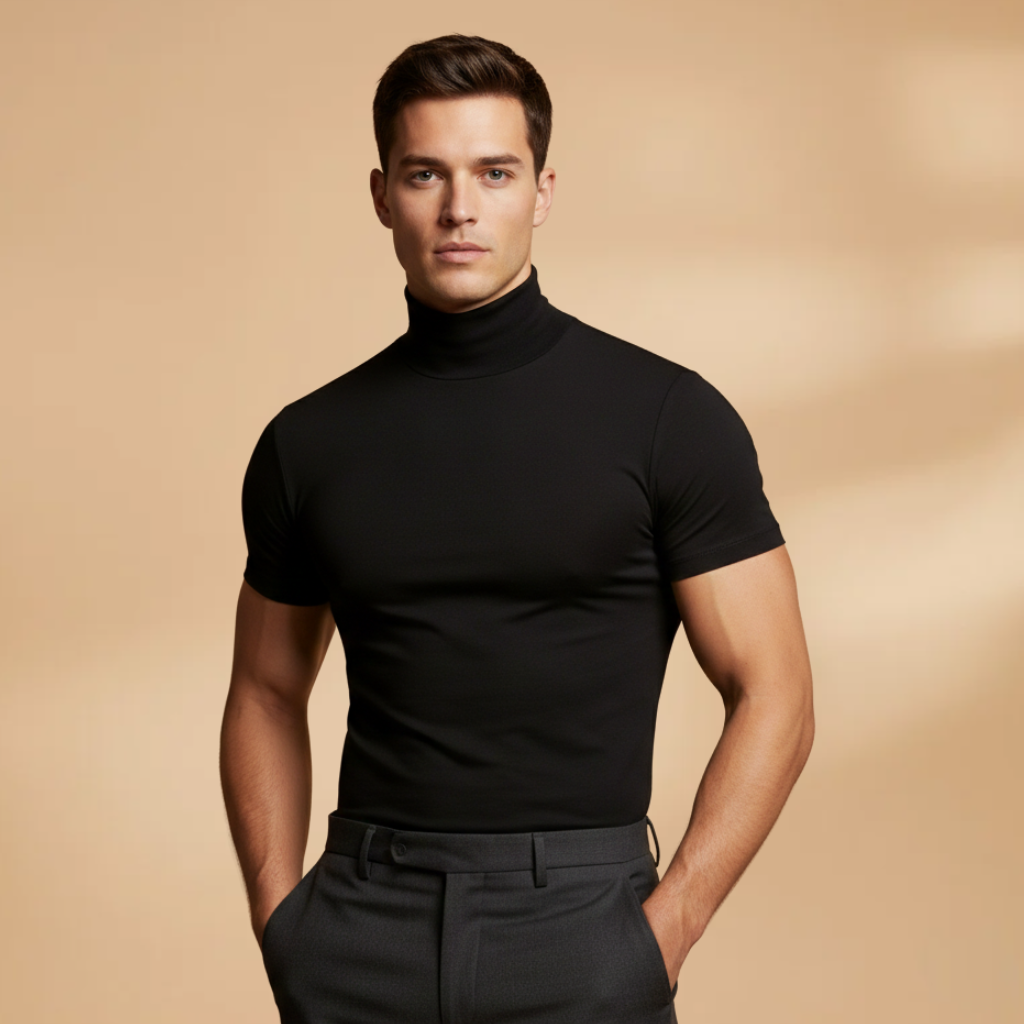 Milo Men's Slim Fit T-Shirt featuring a stylish roll neck design, perfect for a modern and comfortable look. 0