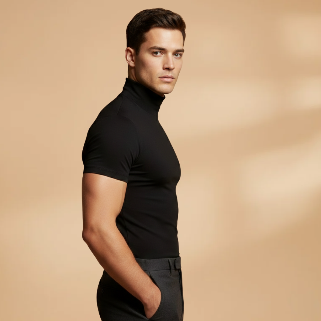 Milo Men's Slim Fit T-Shirt featuring a stylish roll neck design, perfect for a modern and comfortable look. 2