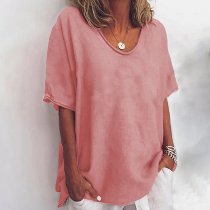 Mira Women’s Blouse featuring a stylish scoop neck and short sleeves, designed in elegant white for a chic and versatile look. 1