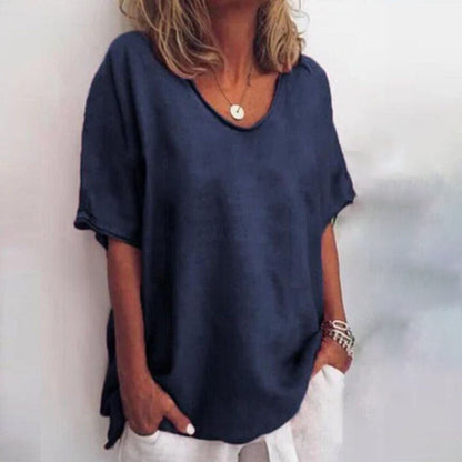 Mira Women’s Blouse featuring a stylish scoop neck and short sleeves, designed in elegant white for a chic and versatile look. 3