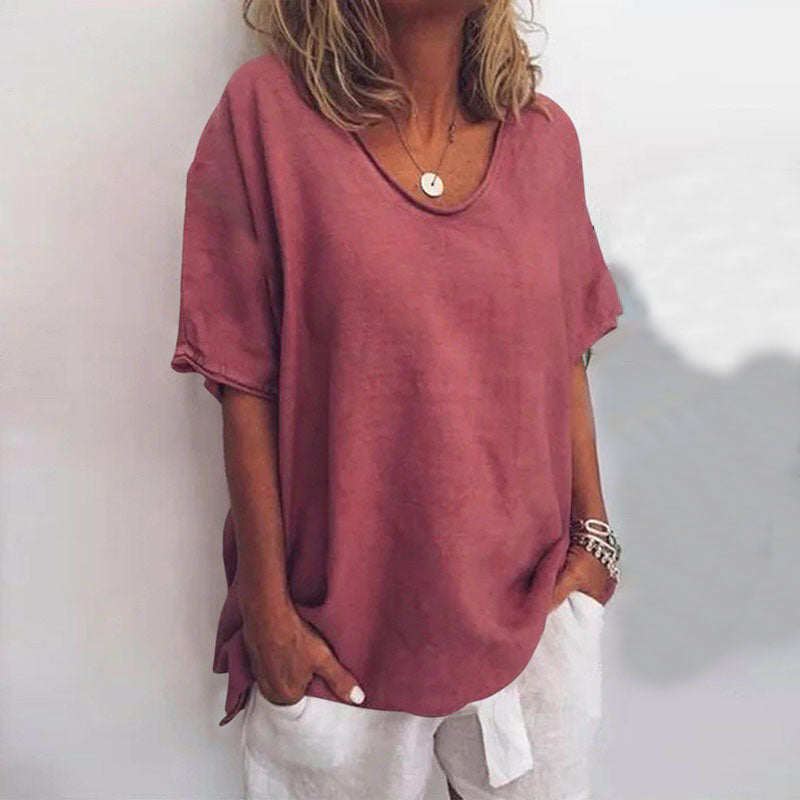 Mira Women’s Blouse featuring a stylish scoop neck and short sleeves, designed in elegant white for a chic and versatile look. 5