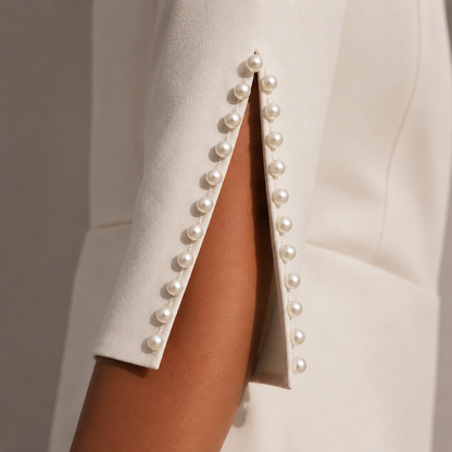 Women's Jumpsuit with Pearl-Embellished Sleeves and Wide-Leg Silhouette