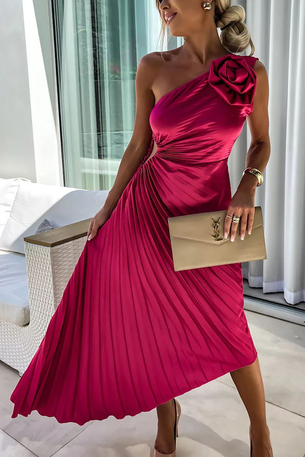 Mira Women’s Maxi Dress featuring a stylish one-shoulder design and elegant pleated fabric, perfect for summer events and casual outings. 0