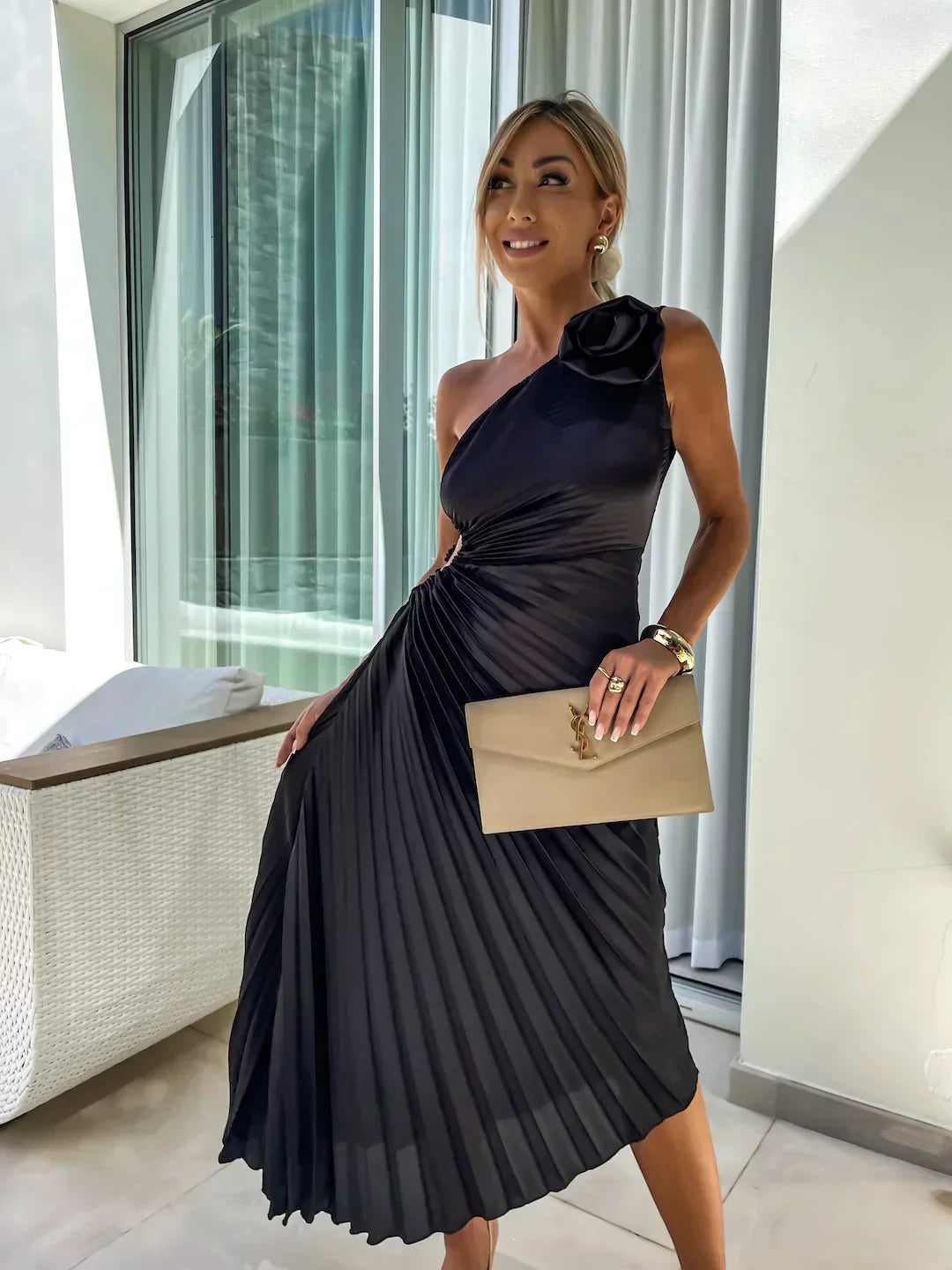 Mira Women’s Maxi Dress featuring a stylish one-shoulder design and elegant pleated fabric, perfect for summer events and casual outings. 5