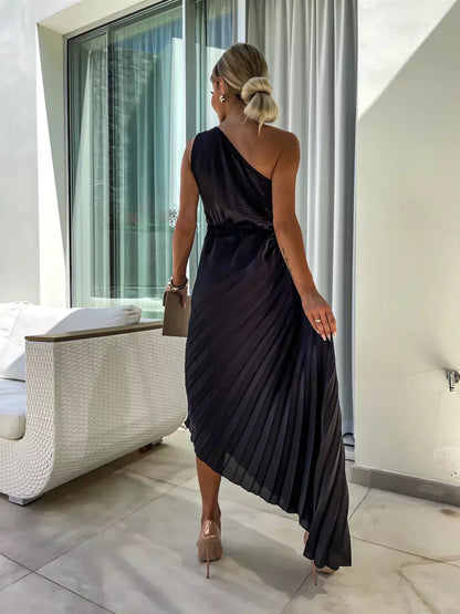 Mira Women’s Maxi Dress featuring a stylish one-shoulder design and elegant pleated fabric, perfect for summer events and casual outings. 6