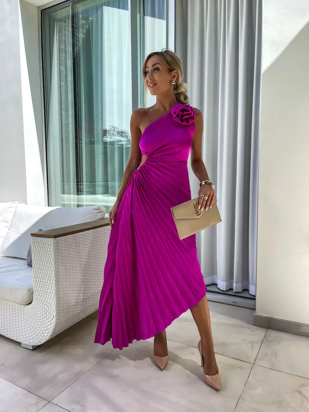 Mira Women’s Maxi Dress featuring a stylish one-shoulder design and elegant pleated fabric, perfect for summer events and casual outings. 7