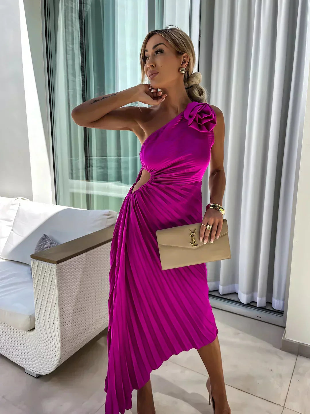 Mira Women’s Maxi Dress featuring a stylish one-shoulder design and elegant pleated fabric, perfect for summer events and casual outings. 8