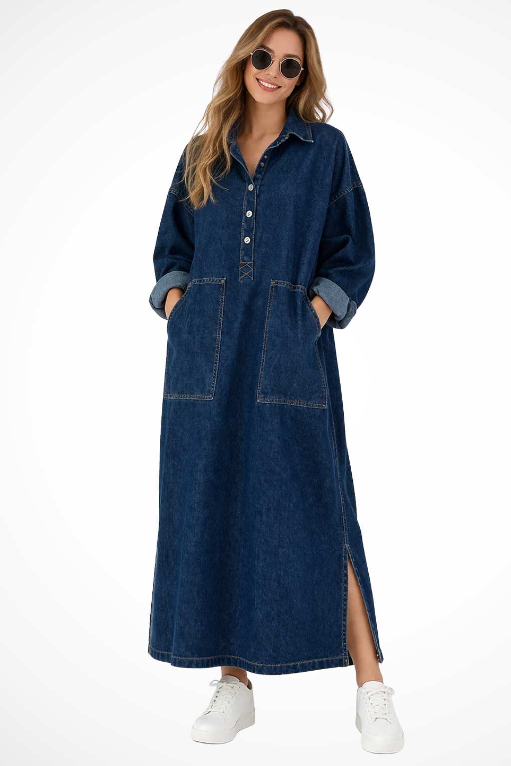 Mira Women's Maxi Dress featuring an oversized silhouette and stylish collared design, perfect for casual or formal occasions. 0